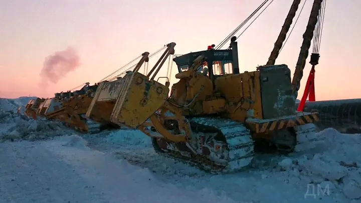 ⚠️ Процесс укладки трубы. Работа на севере. Трубоукладчики и экскаваторы Komatsu.